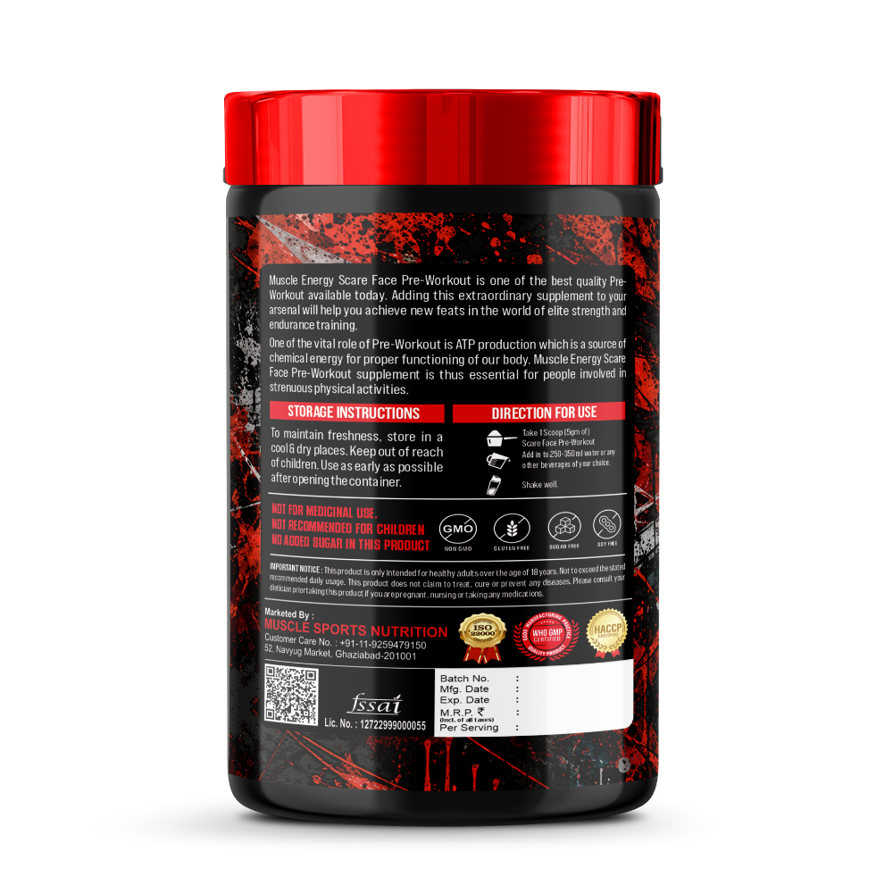 Muscle Energy Scar Face Pre Workout, Blueberry 300gm - Image 2